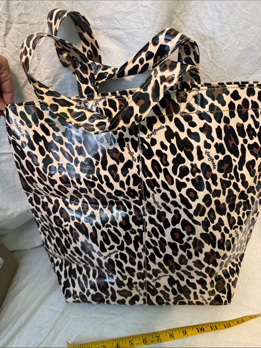 Consuela Leopard-Print Patent Tote in Tan and Black - Picture 6 of 7